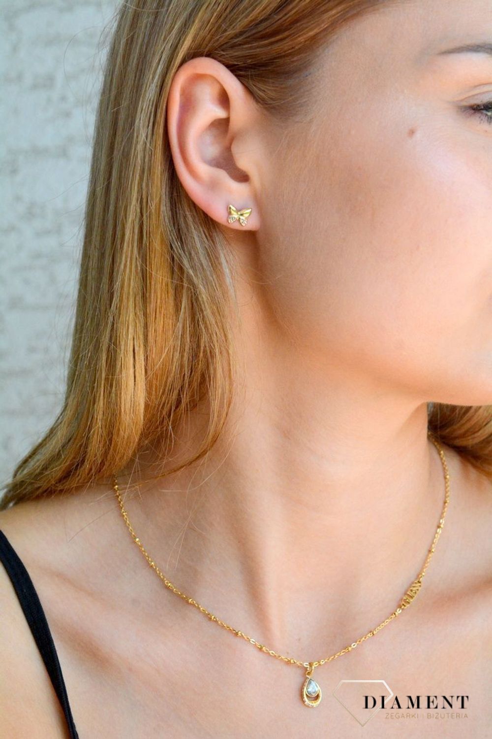 Złote kolczyki damskie 375 motylki z białym złotem wkrętki KL 5706 375.jpg